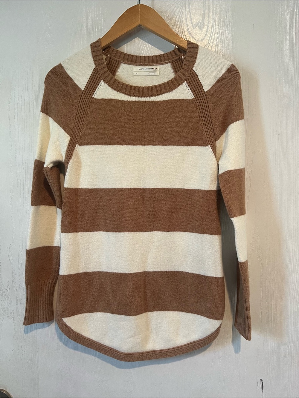 Anthropologie Tan & Cream Striped Sweater Women Size X Small